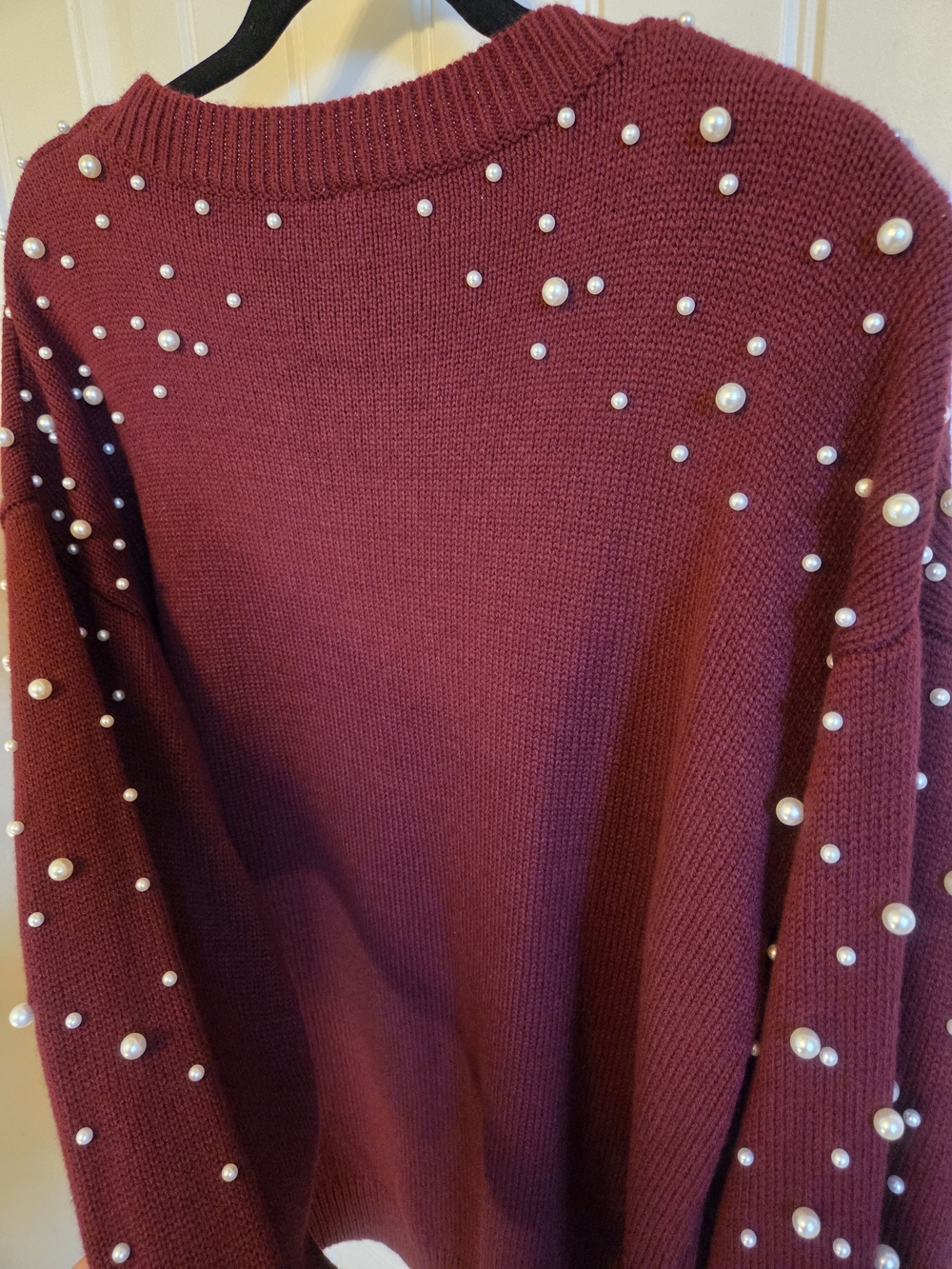 Pearl-Embellished Burgundy Knit Sweater - Picture 7 of 7